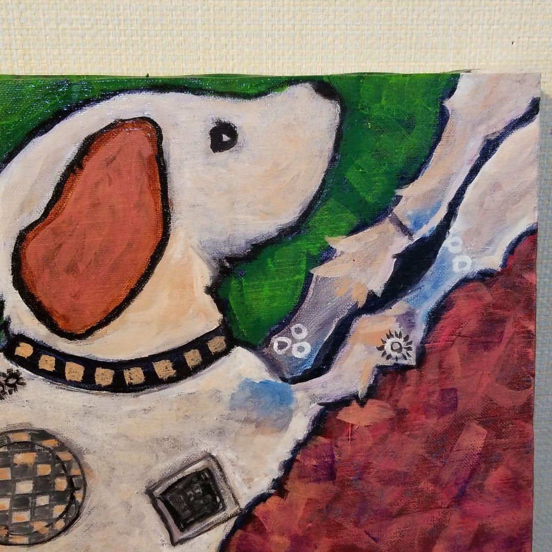 油絵　専用　ジャンプをする犬