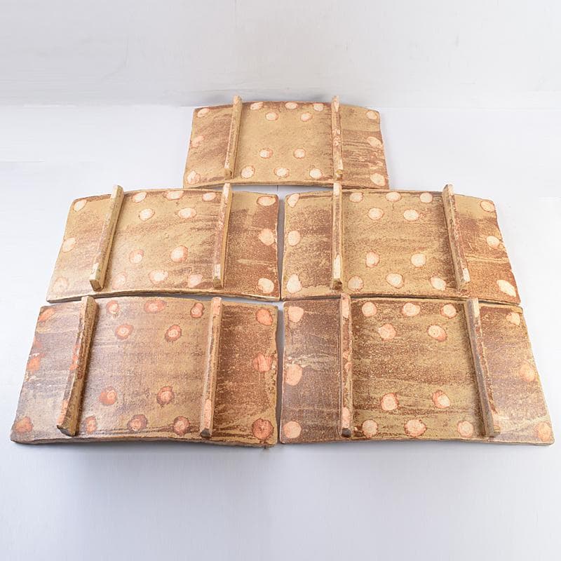 和食器　番浦史郎　釘彫文鉢　四方鉢　板皿　長方皿　五客　共箱　M　R8876B