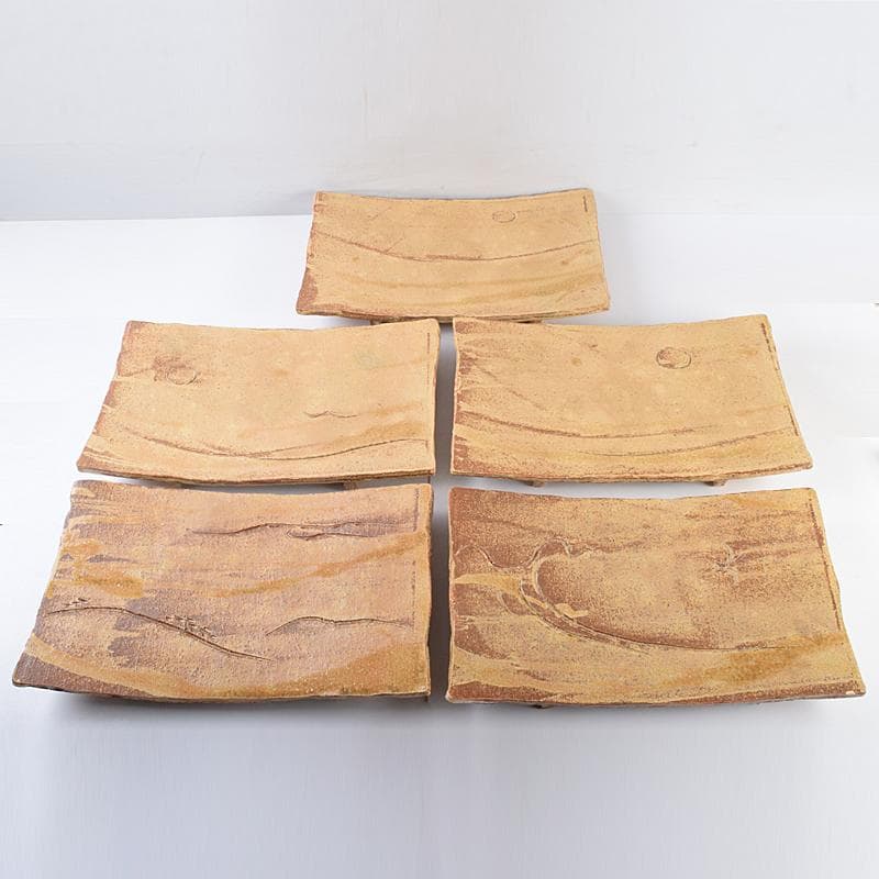 和食器　番浦史郎　釘彫文鉢　四方鉢　板皿　長方皿　五客　共箱　M　R8876B