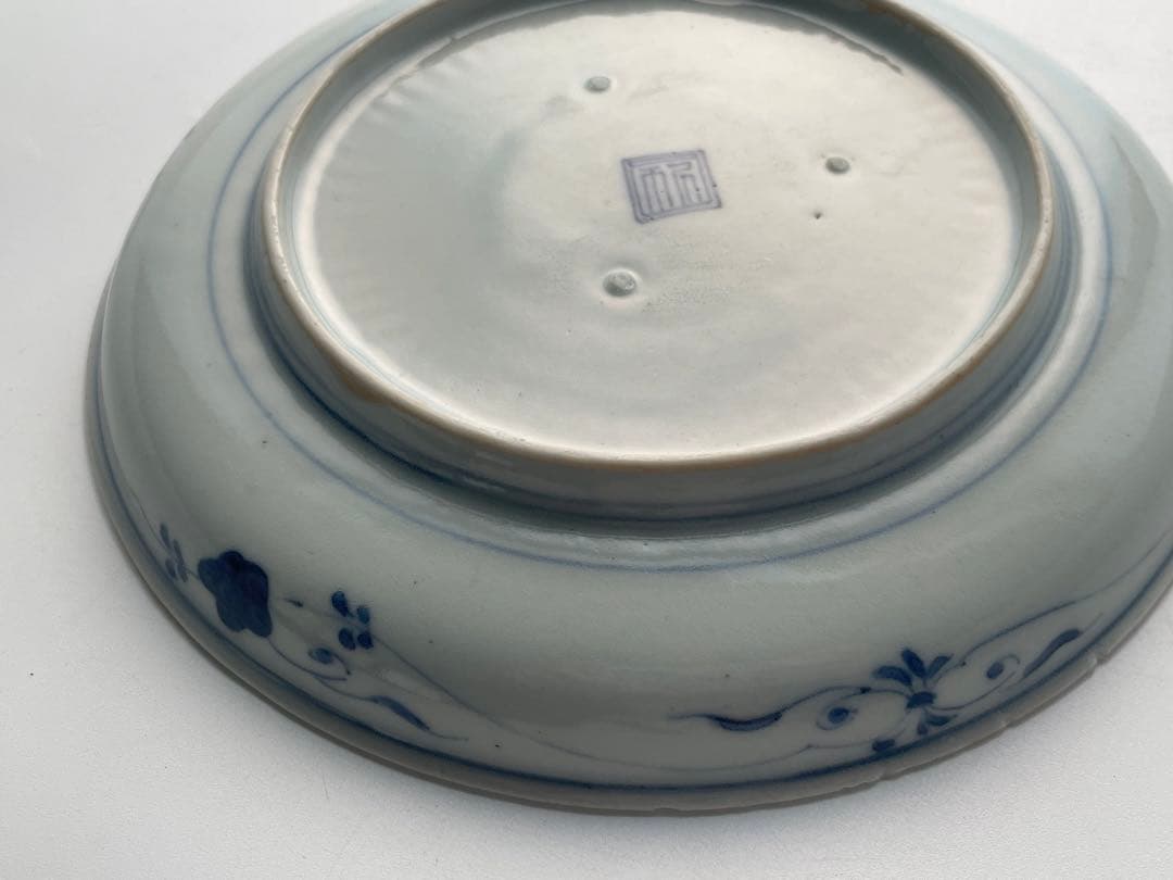 骨董　アンティーク　藍柿右衛門　桐鳳凰文様　六寸皿　丸皿　中皿　古伊万里　藍九谷