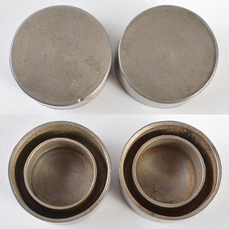 茶道具　古錫　唐木紫檀張　六角茶壷　茶心壷　一對　時代箱付　J　R5494