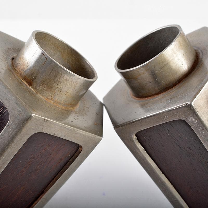 茶道具　古錫　唐木紫檀張　六角茶壷　茶心壷　一對　時代箱付　J　R5494