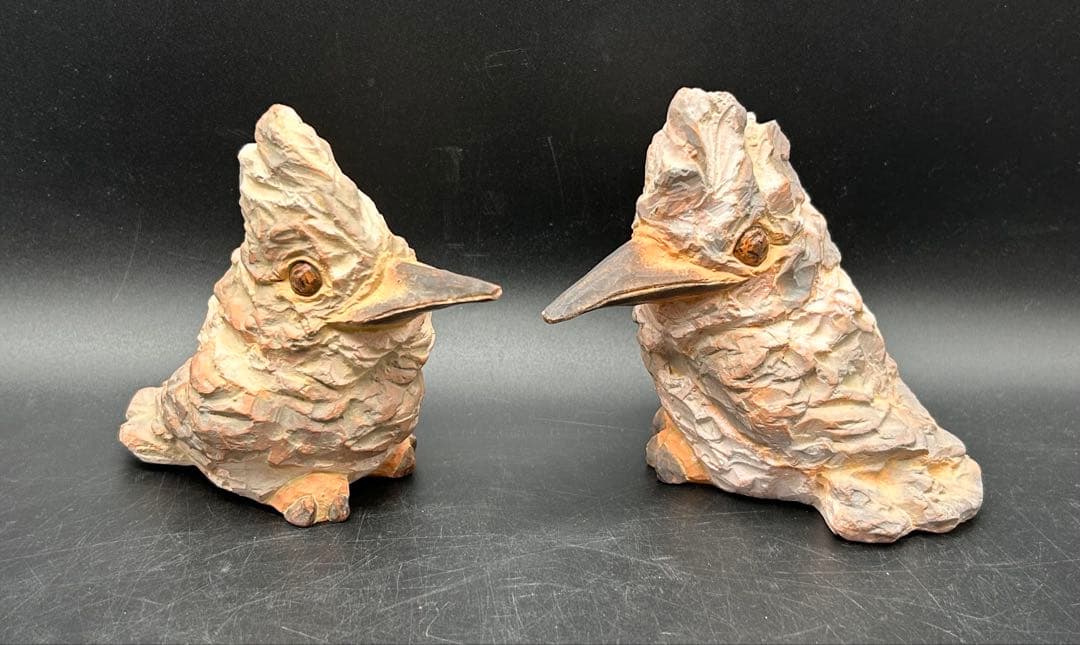 【希少品】テラコッタ彫刻家 山下英二 鳥　置物　2体セット