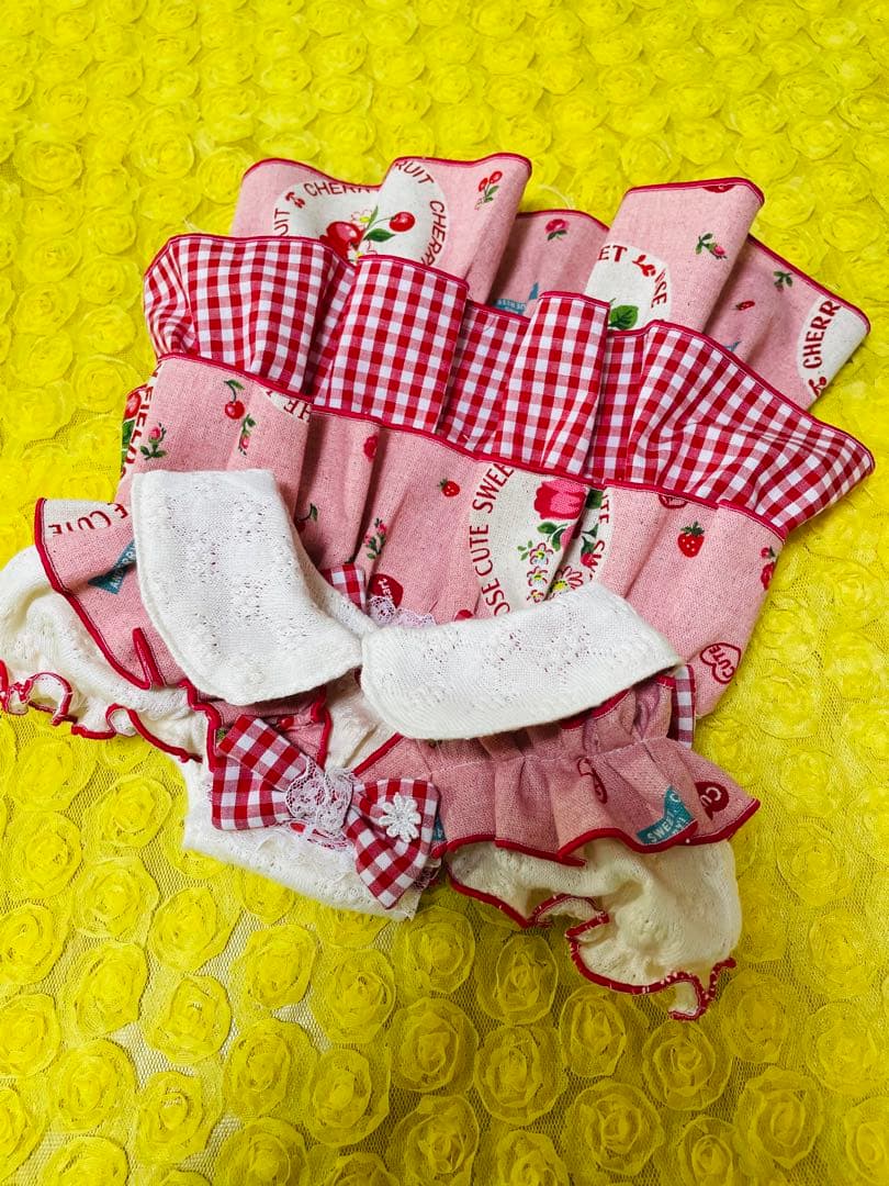 plnmylove　犬服　ハンドメイド　わんこ服　襟付き3段フリルお散歩ワ
