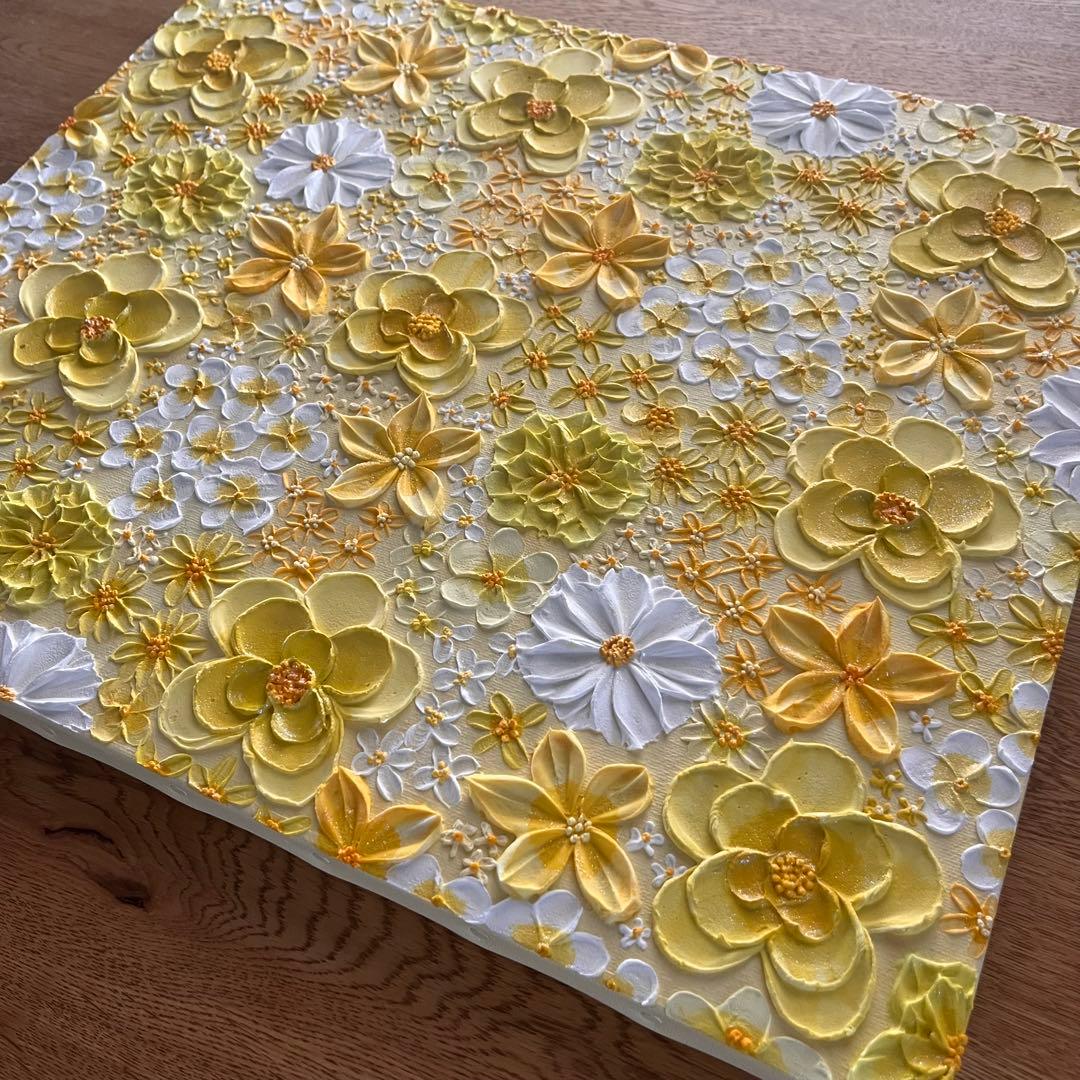 テクスチャーアート フラワーアート ボタニカル インテリア 花絵 花柄　イエロー