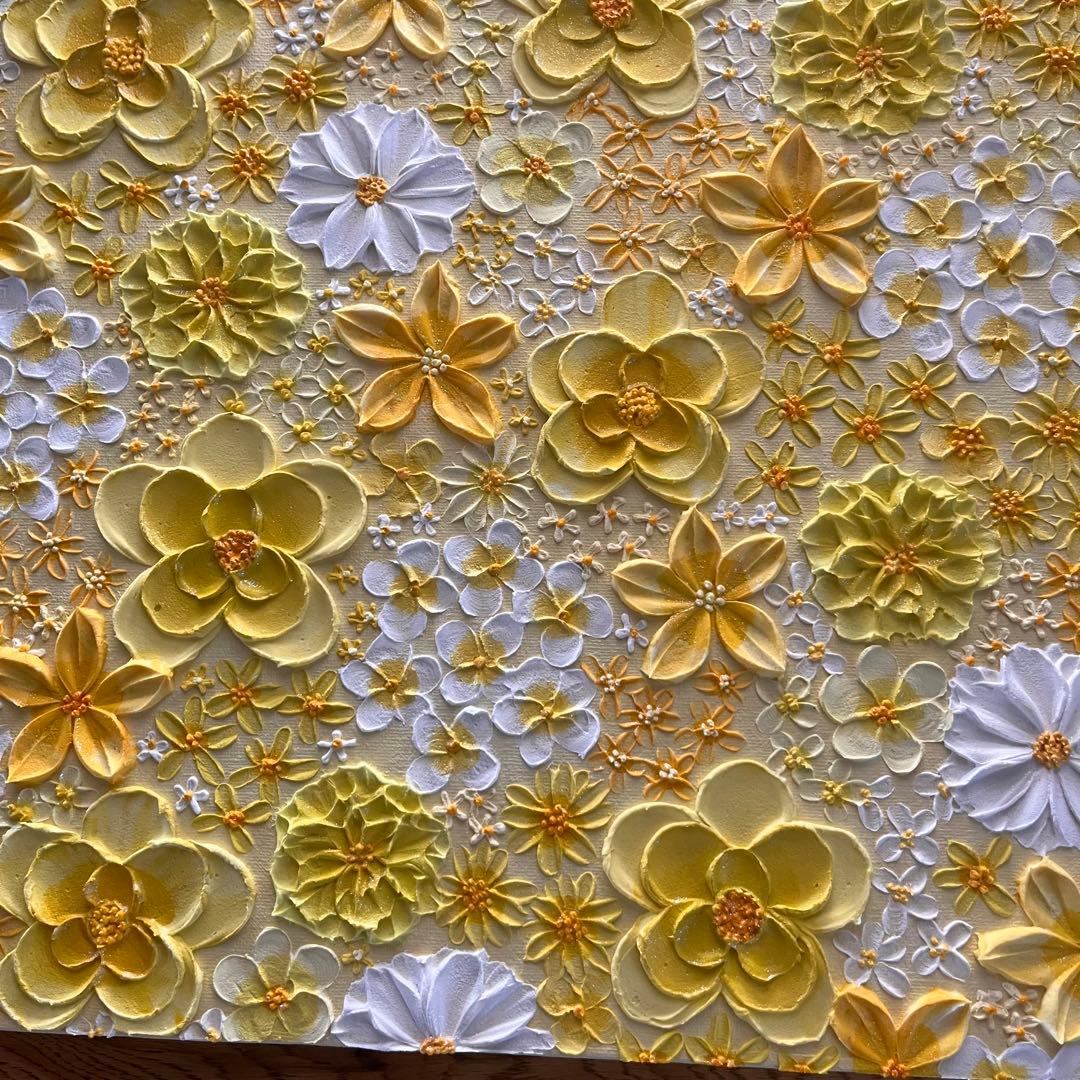 テクスチャーアート フラワーアート ボタニカル インテリア 花絵 花柄　イエロー