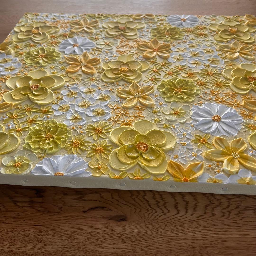 テクスチャーアート フラワーアート ボタニカル インテリア 花絵 花柄　イエロー