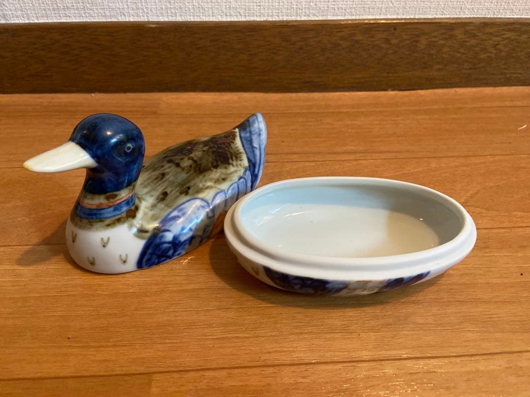 旴一窯（ウイルヨ） 鴨 デコイ 型陶器蓋もの 小物入れ 皿付き