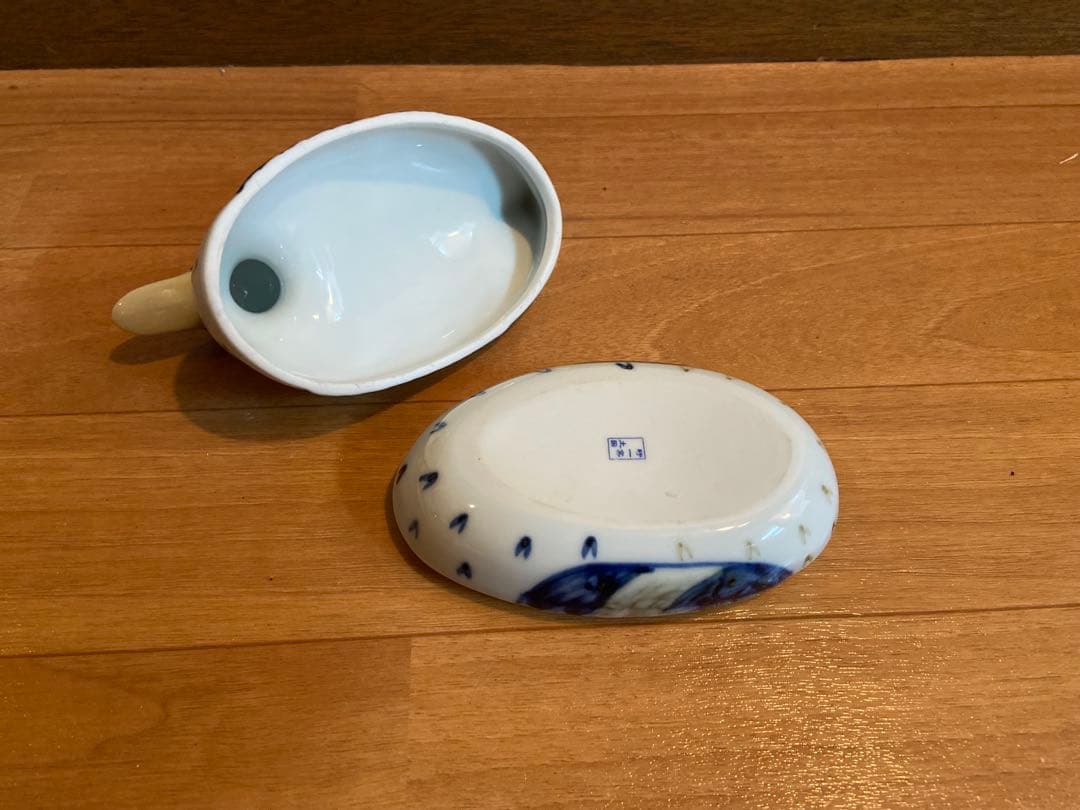 旴一窯（ウイルヨ） 鴨 デコイ 型陶器蓋もの 小物入れ 皿付き