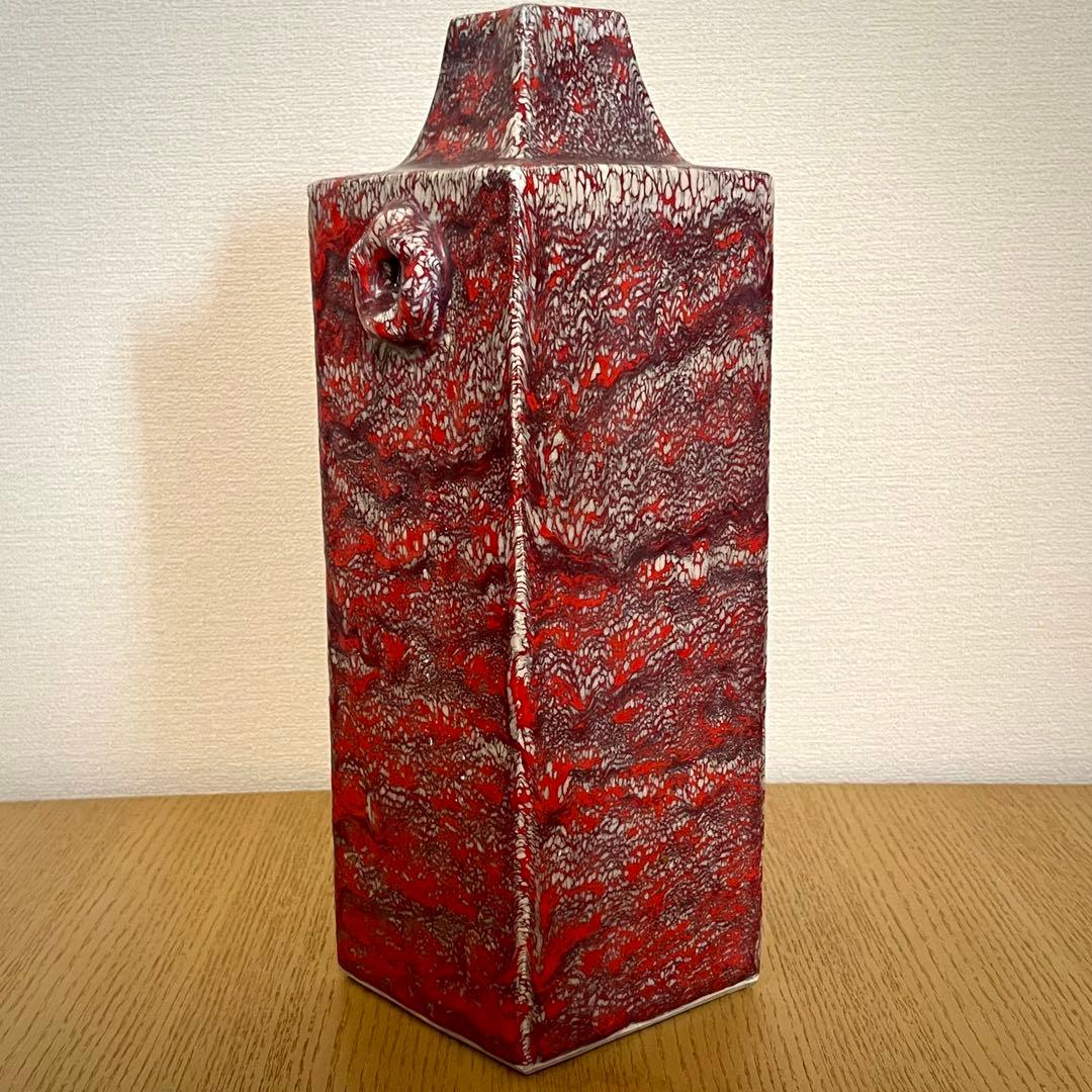 箕面焼 松田箕山 双耳 四方花瓶