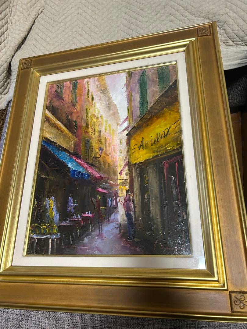 山口真功　油彩画　[黄色い看板のある街角] F6サイズ