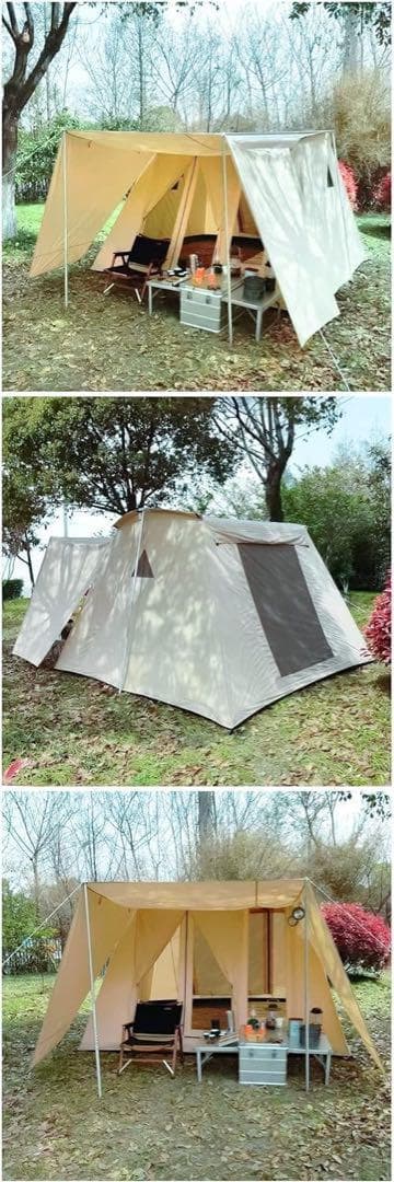 ロッジ型テント 新品 ベージュ　簡単 防水 小屋型 キャンプ グランピング 前室