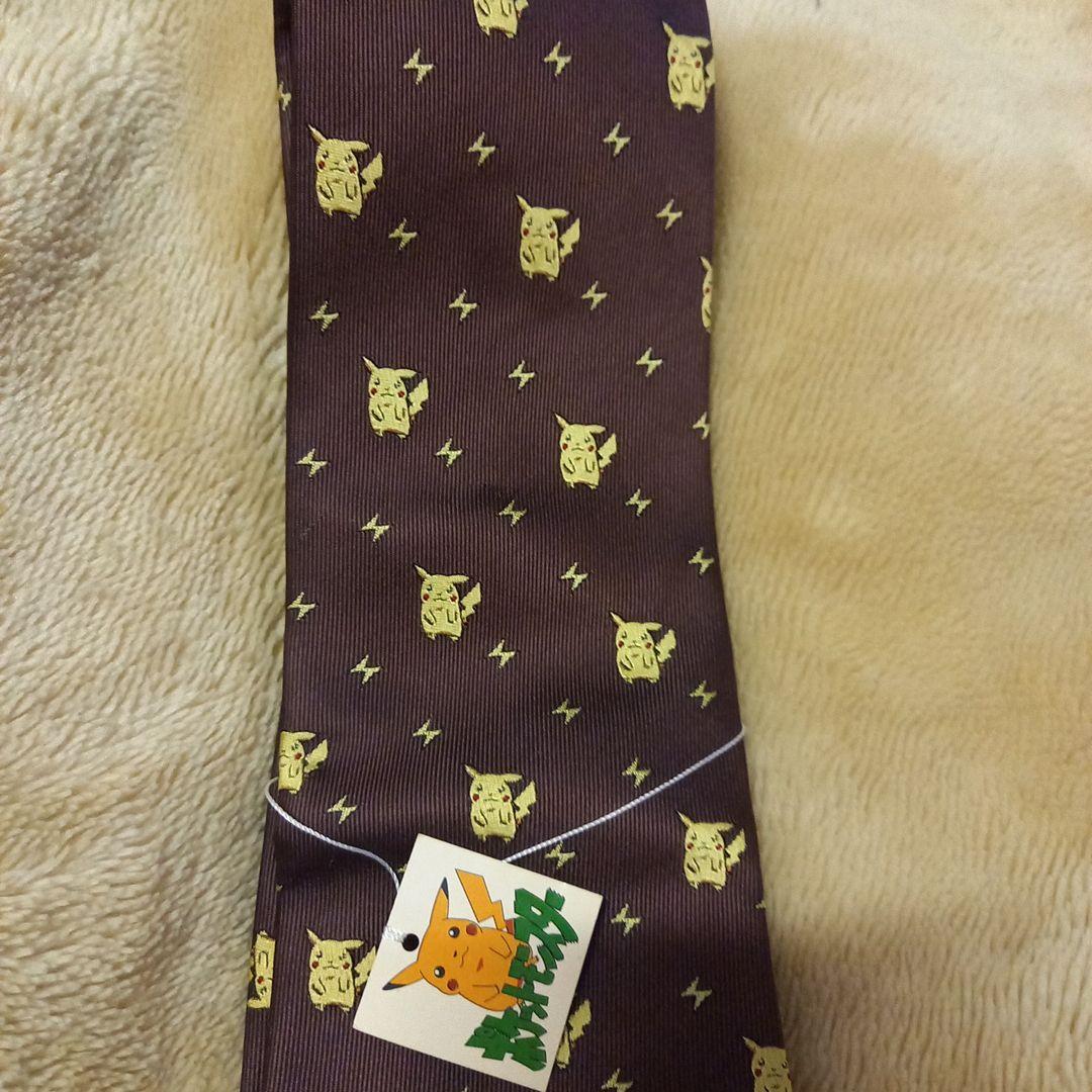 レア☆初代☆ポケットモンスター☆ピカチュウ刺繍☆ネクタイ☆ブラウン彡