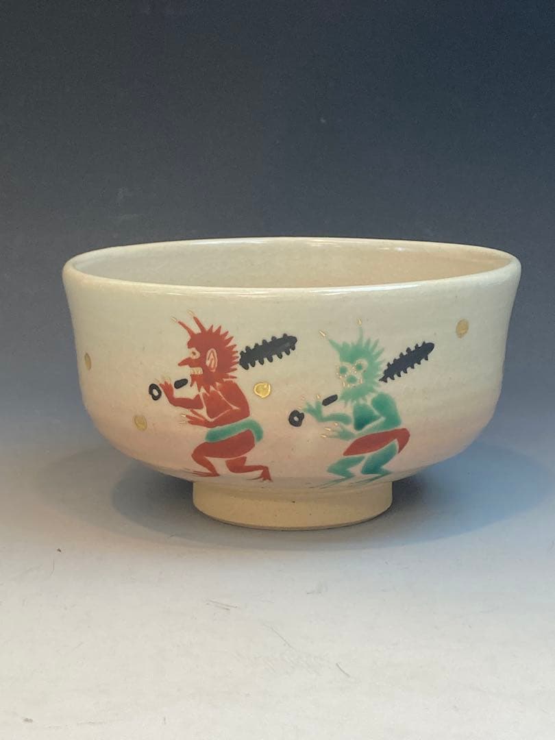 平安 隆雲 作 節分ノ絵茶碗 共箱 茶道具 鬼の絵 豆まき