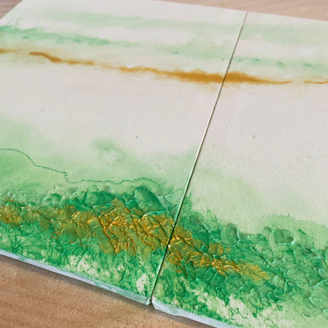 緑の抽象画｜現代アート　絵画　インテリア　ナチュラル　アートパネル　金　壁掛け