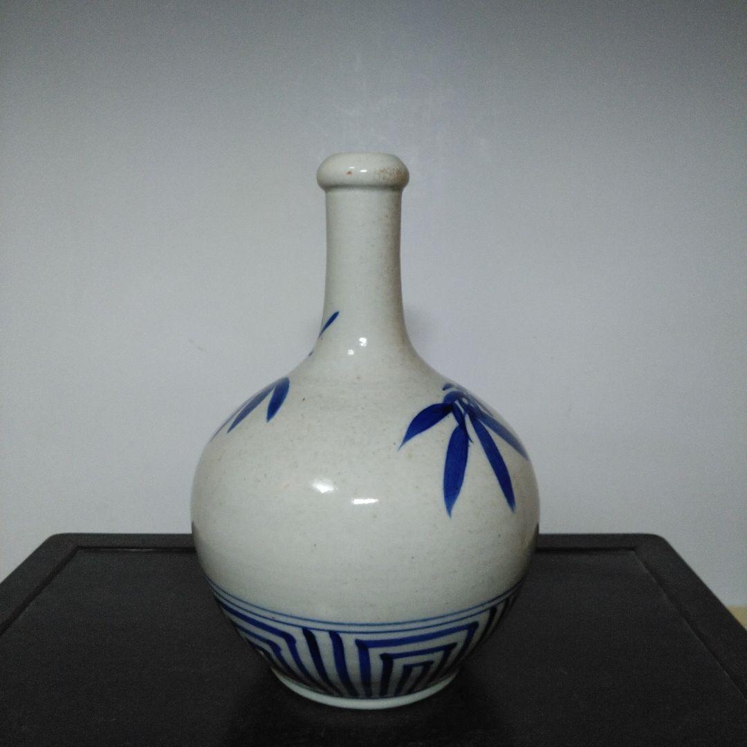 NO640 会津本郷焼　染付け徳利　笹竹文