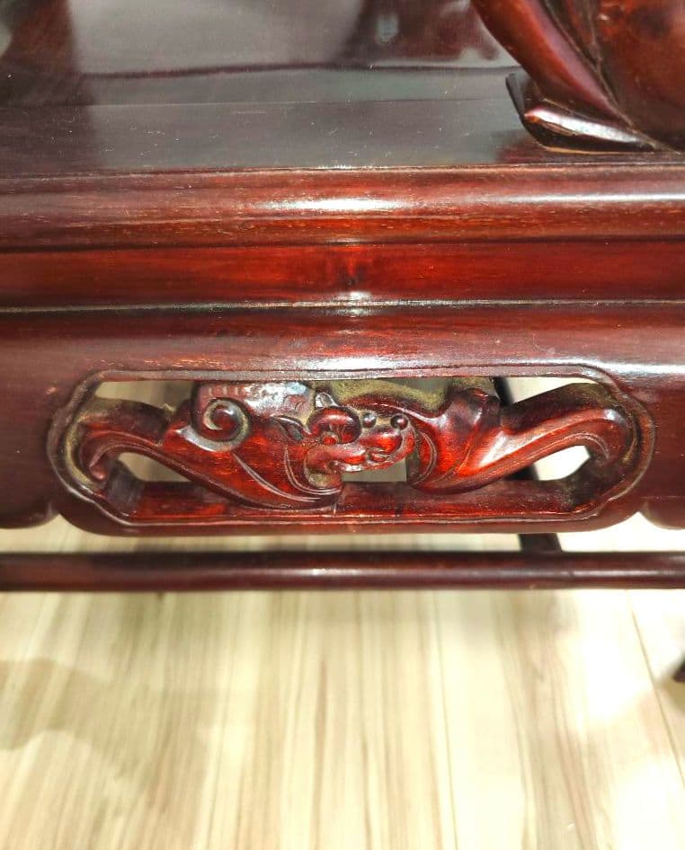 残り2脚　希少骨董　 大理石インレイ椅子　玉座　宮廷　紅木　紫檀黒檀花梨李朝　③