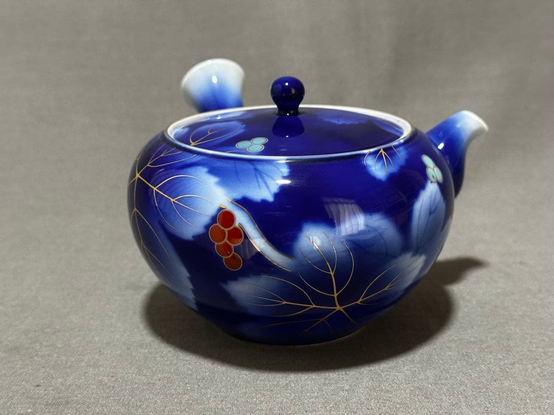 有田焼 深川製磁 染錦葡萄 茶器揃（急須、蓋付き湯呑み，湯冷まし）