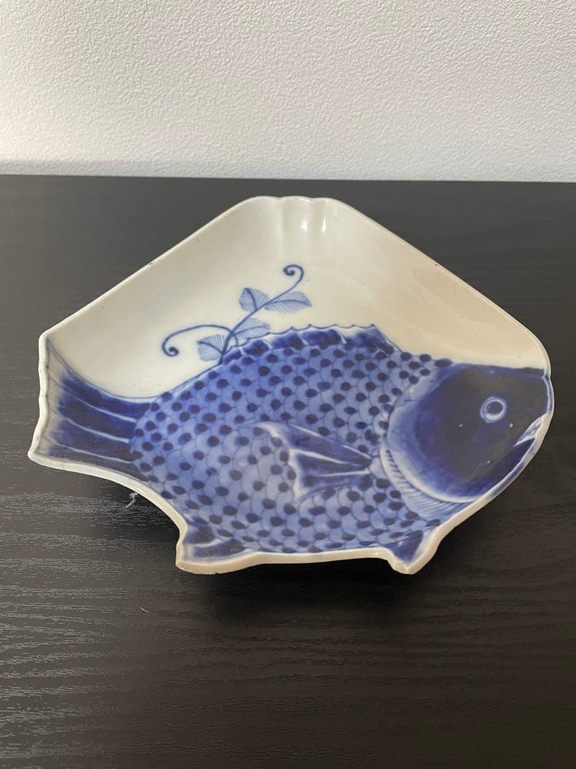 珍品　貴重品　古伊万里染付　変形平皿　美品　飾り皿　めで鯛皿　アンティーク