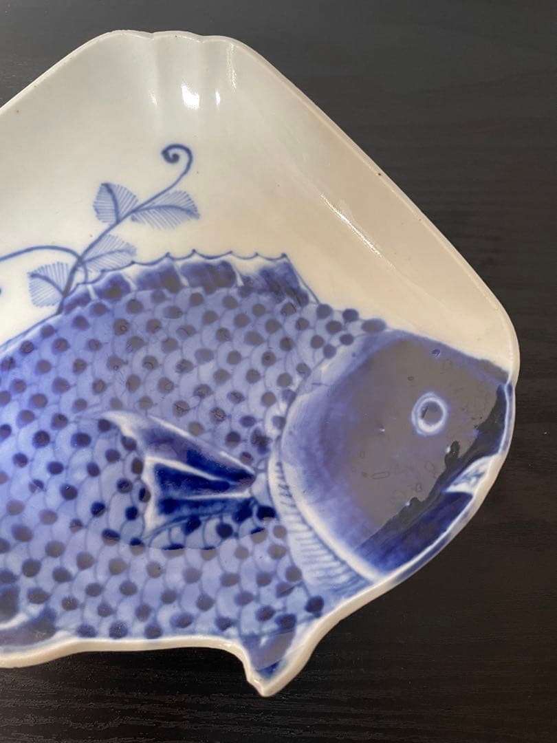 珍品　貴重品　古伊万里染付　変形平皿　美品　飾り皿　めで鯛皿　アンティーク