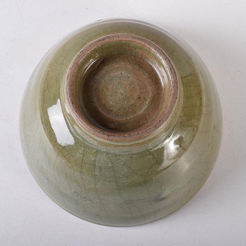 朝鮮　高麗青磁　雲鶴図　茶碗　仕覆付　C　7619