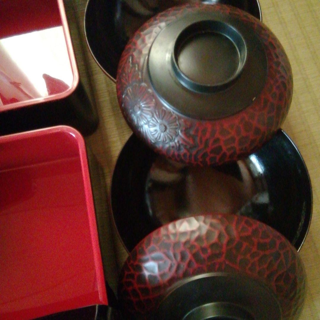 一*子様 うな重箱　お吸い物碗　セット　山中漆器　土用丑の日　鎌倉彫　松　もみじ