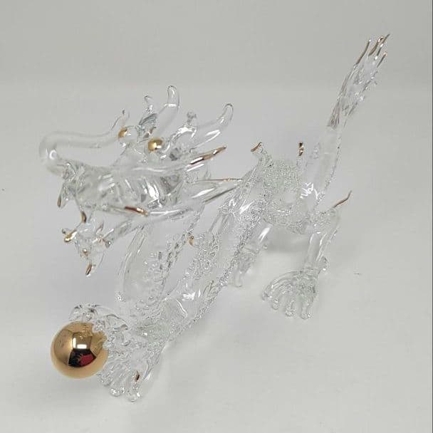 フォーカート ガラス製ドラゴン 龍 開運 金皇帝 FG40XS 金色の玉付き