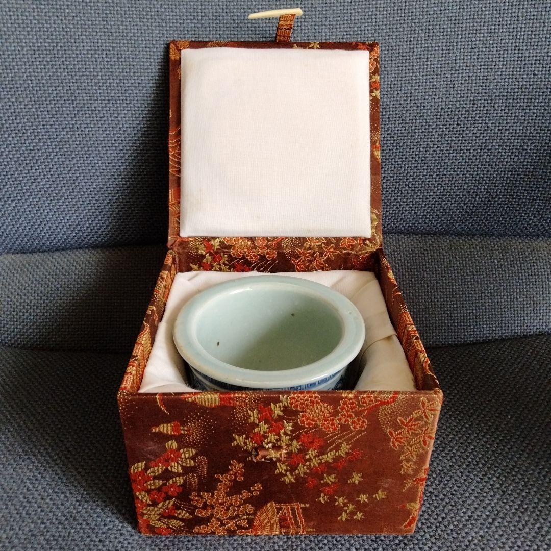 中国骨董【清の時代染付青花喜字缸】保存状態良好昔旅行した時に香港中芸百貨店で購入