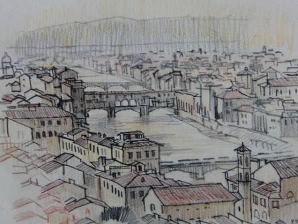 平山郁夫、View of Florence、超希少画集より、新品額装付