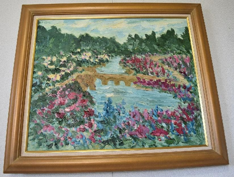 春の喜び、川流れる　20号大作　洋画家　無所属・岩田紀子　肉筆真作保証