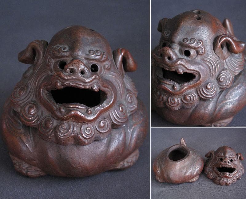 時代!! 備前焼『獅子香炉』珍しい形！細工物　高8㎝
