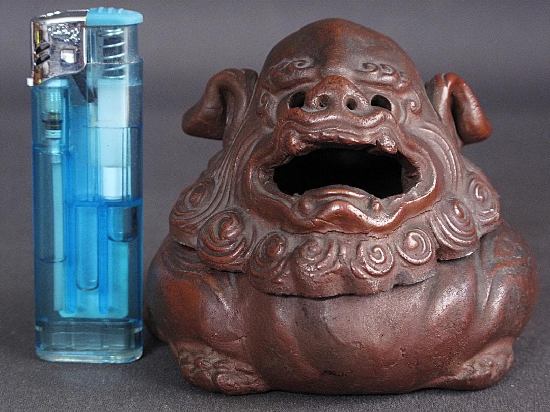 時代!! 備前焼『獅子香炉』珍しい形！細工物　高8㎝