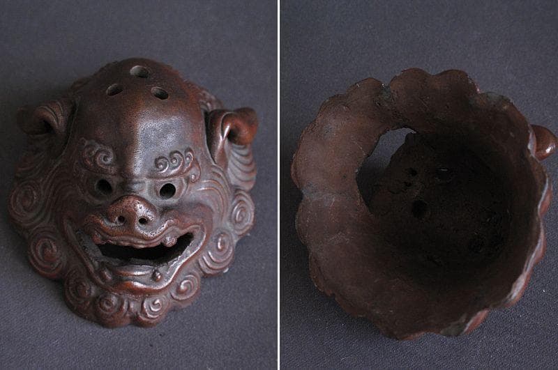 時代!! 備前焼『獅子香炉』珍しい形！細工物　高8㎝