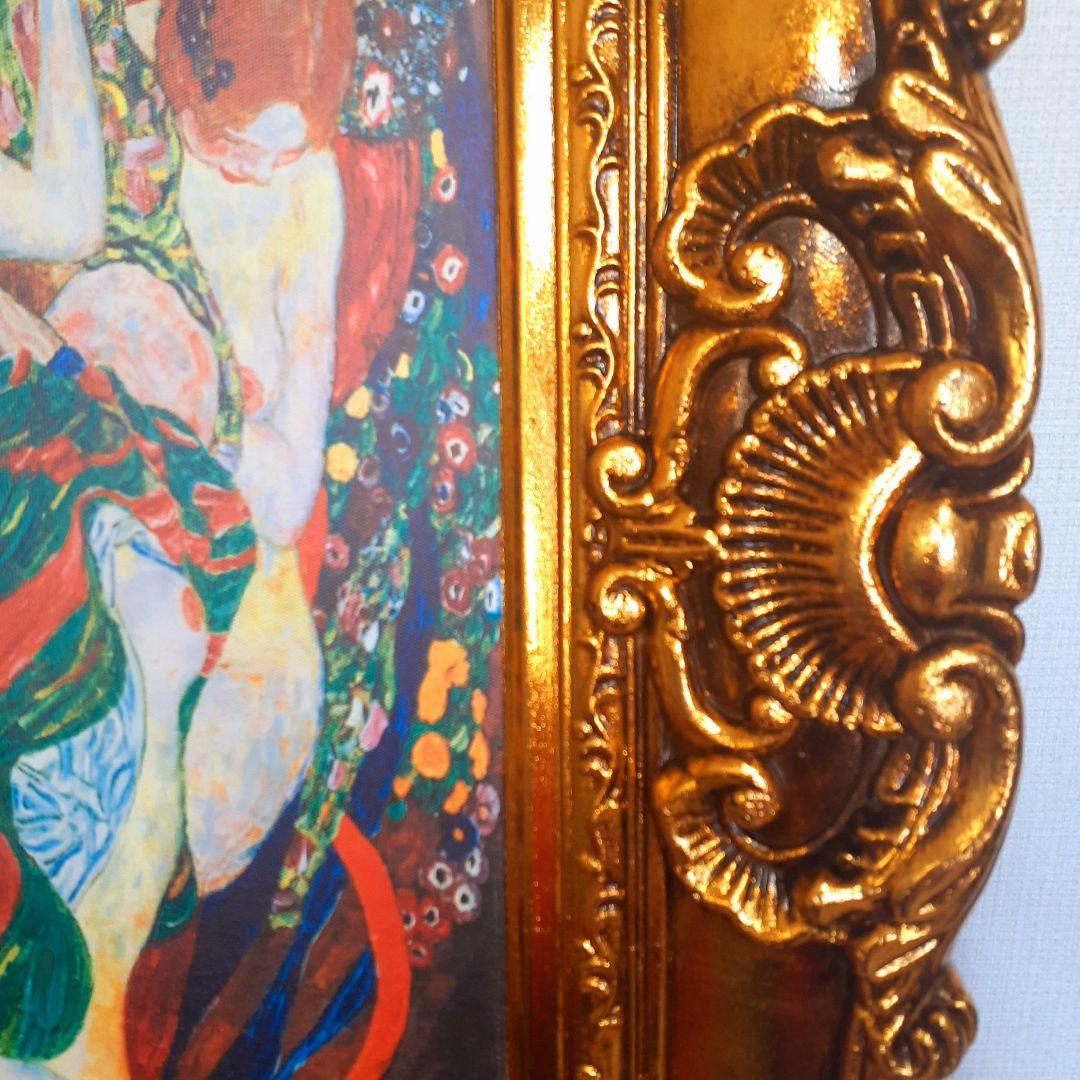 グスタフクリムト作画　TheMaiden　良質キャンバス　豪華　金箔額縁付