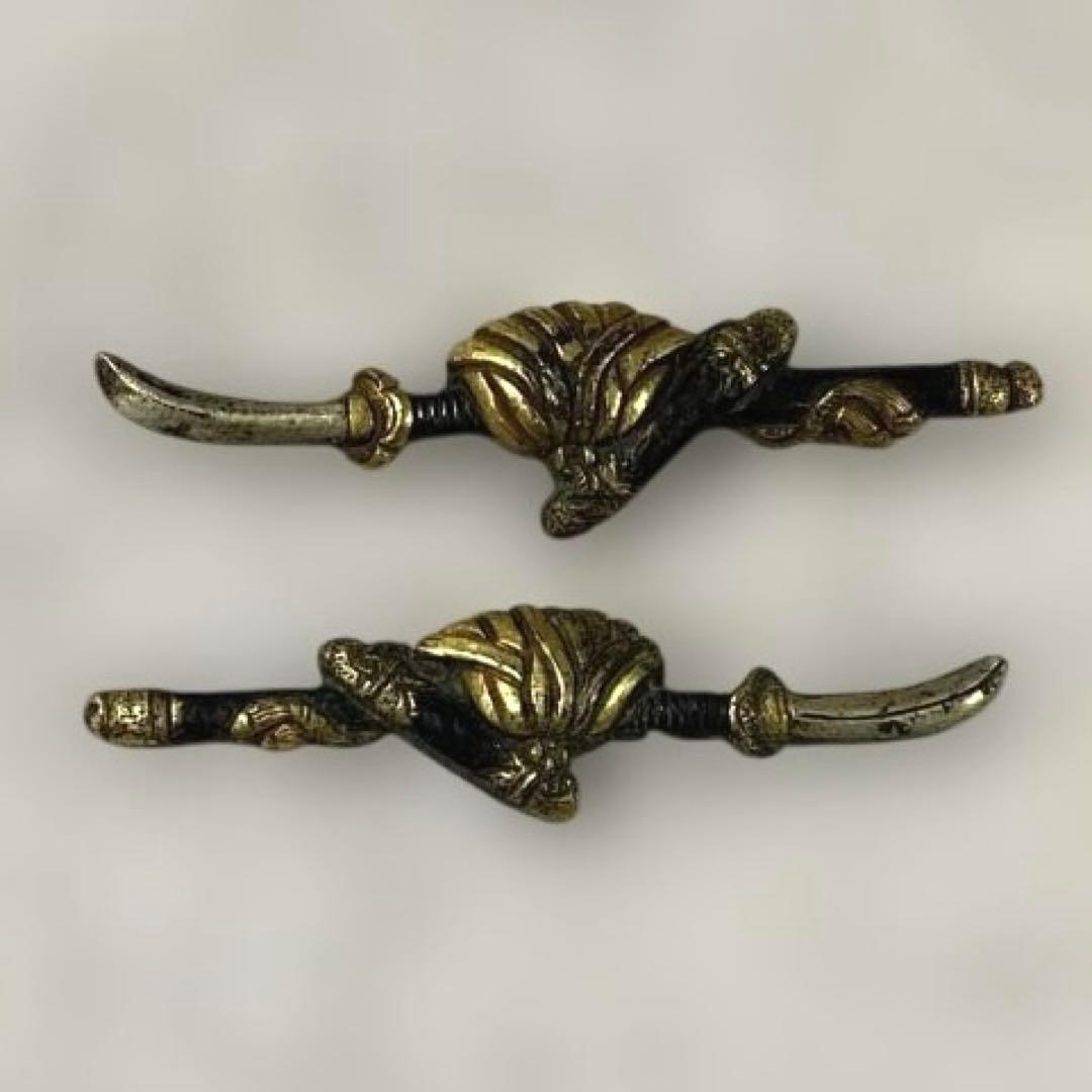 B-33 目貫　金象嵌　木箱付き　武具　刀装具　刀　美術品　工芸品　装飾品