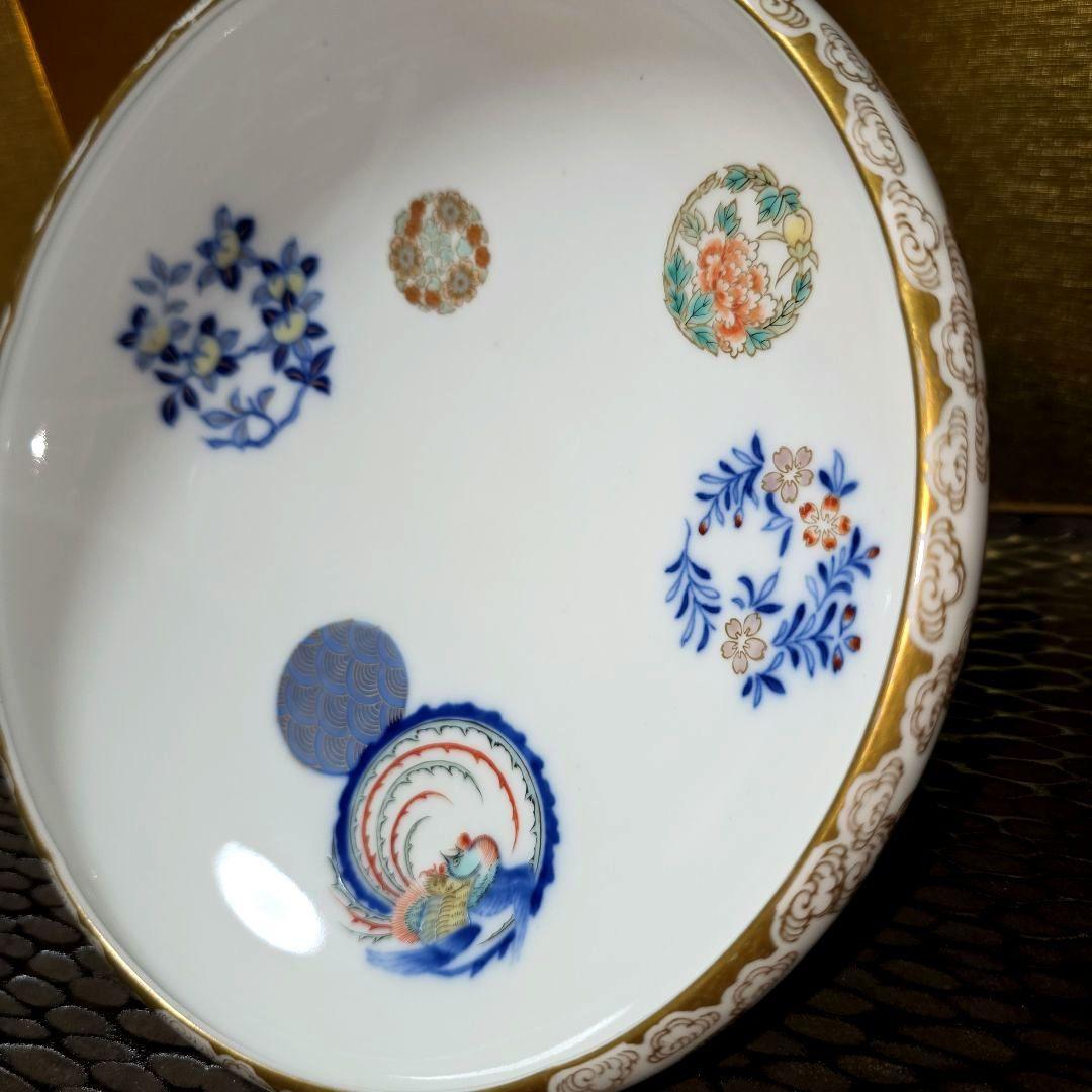 深川製磁　希少　オールド深川　染錦花丸紋　高台鉢　菓子鉢　盛り鉢