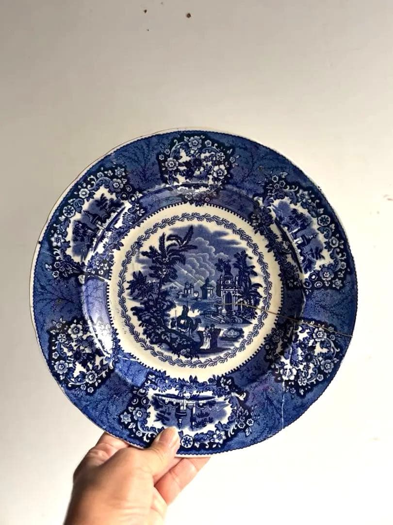 751 骨董 アンティーク オランダ ペトルス・レグー デルフト皿 金継ぎ