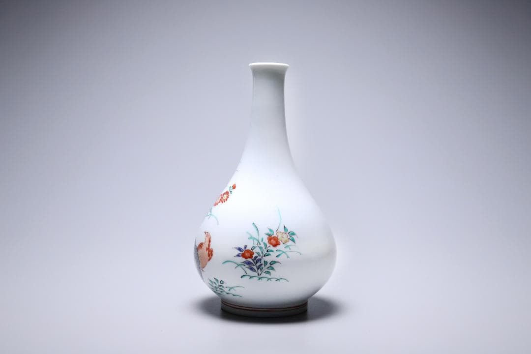 十四代酒井田柿右衛門　錦秋草鶉文花瓶　共箱　美品　柿右衛門　有田焼【正一古美術】