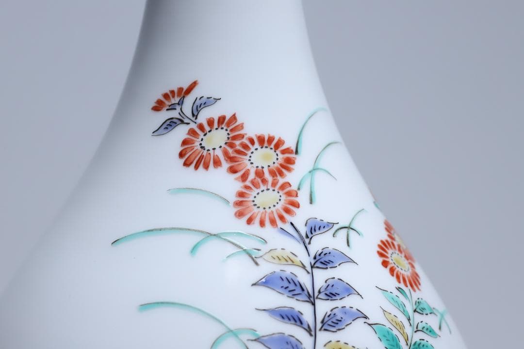 十四代酒井田柿右衛門　錦秋草鶉文花瓶　共箱　美品　柿右衛門　有田焼【正一古美術】