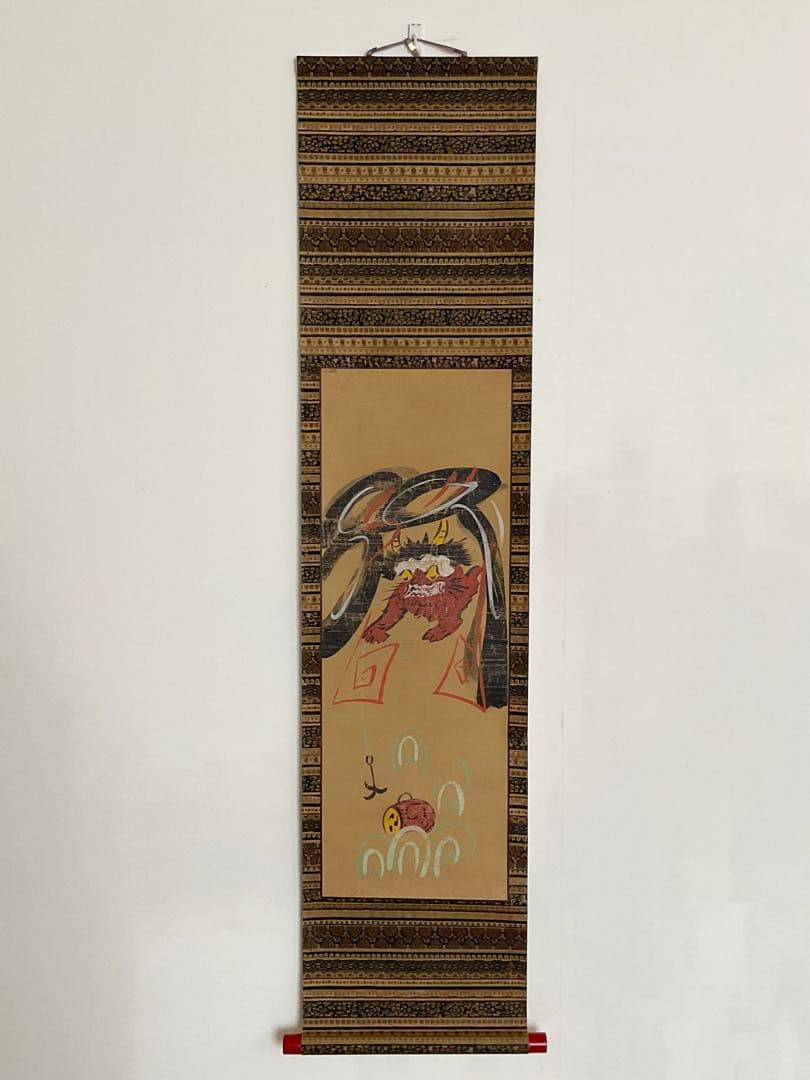 大津絵　雷公の太鼓釣り　掛軸　古画　民藝