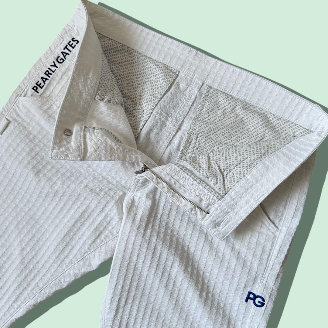 現行モデル　美品　パーリーゲイツ　パンツ　M〜L相当　白　コットン素材　総柄　4