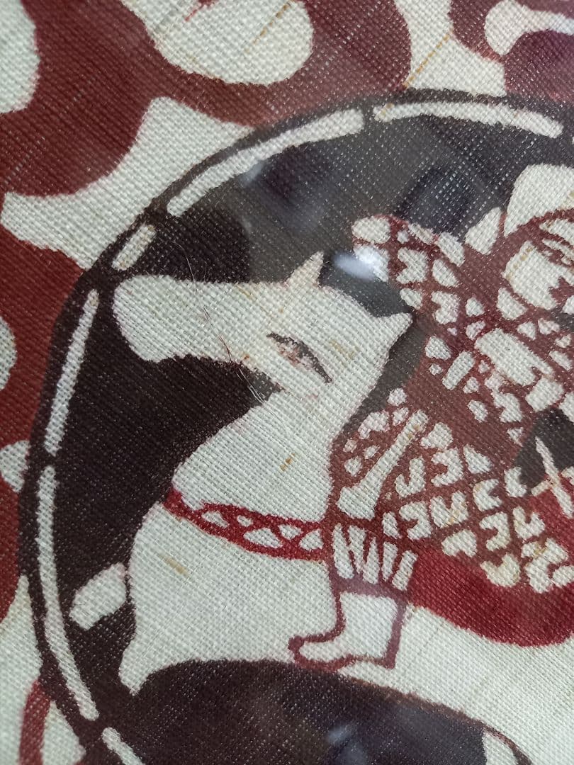 希少　型絵染　狩り文様　壺　作家　吉沢啓　欅　額装飾　作品