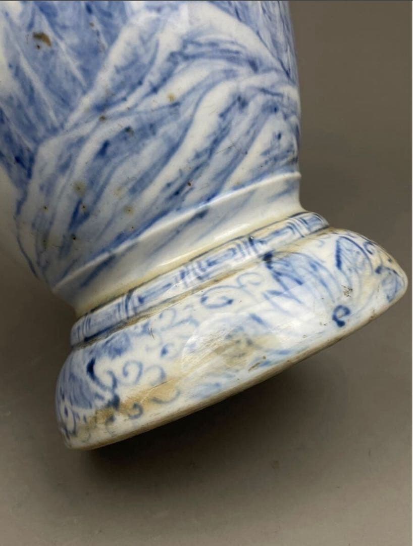 平戸焼 耳付花瓶 双耳 染付 飾壺 茲朗窯 山水図 本時代 希少品 白磁 花器