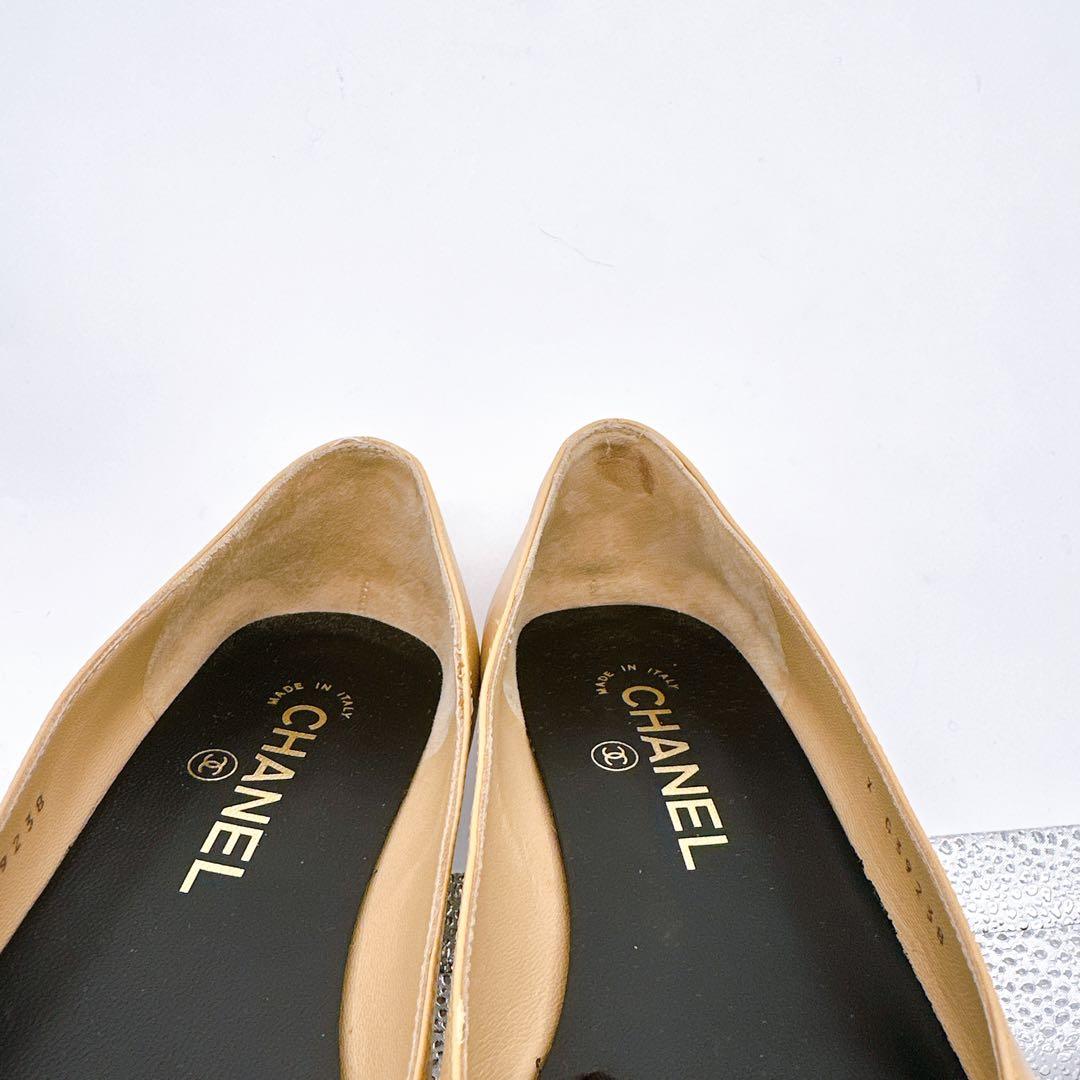 CHANEL シャネルバレエシューズ 38ベージュ/ブラック ココマーク