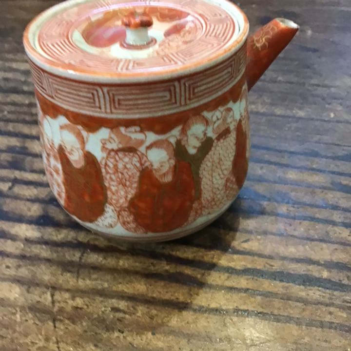 小野窯　赤絵唐人画急須　江戸時代　九谷焼