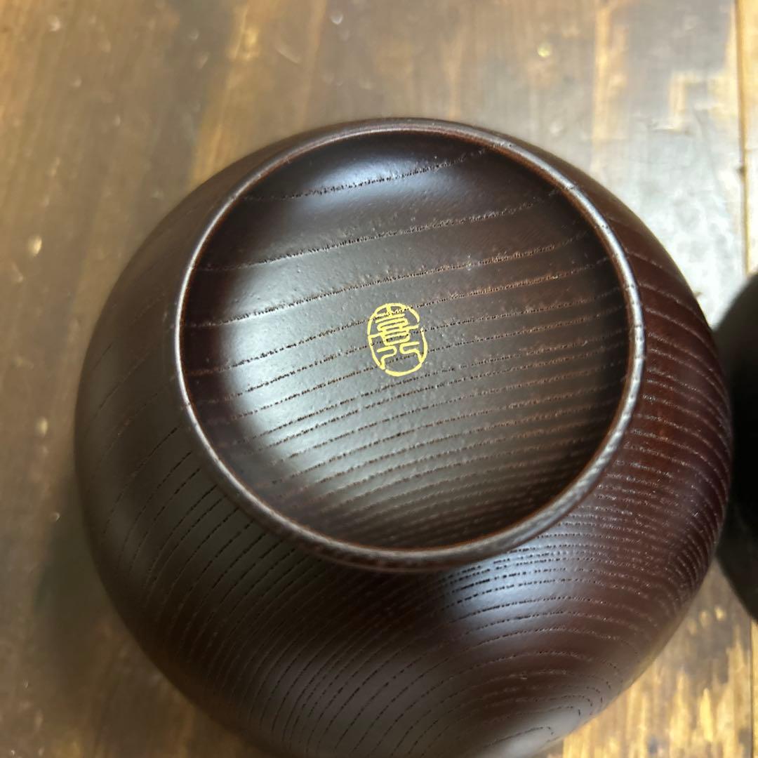 喜八工房　欅溜布張　4.0背高汁椀　3客　山中漆器