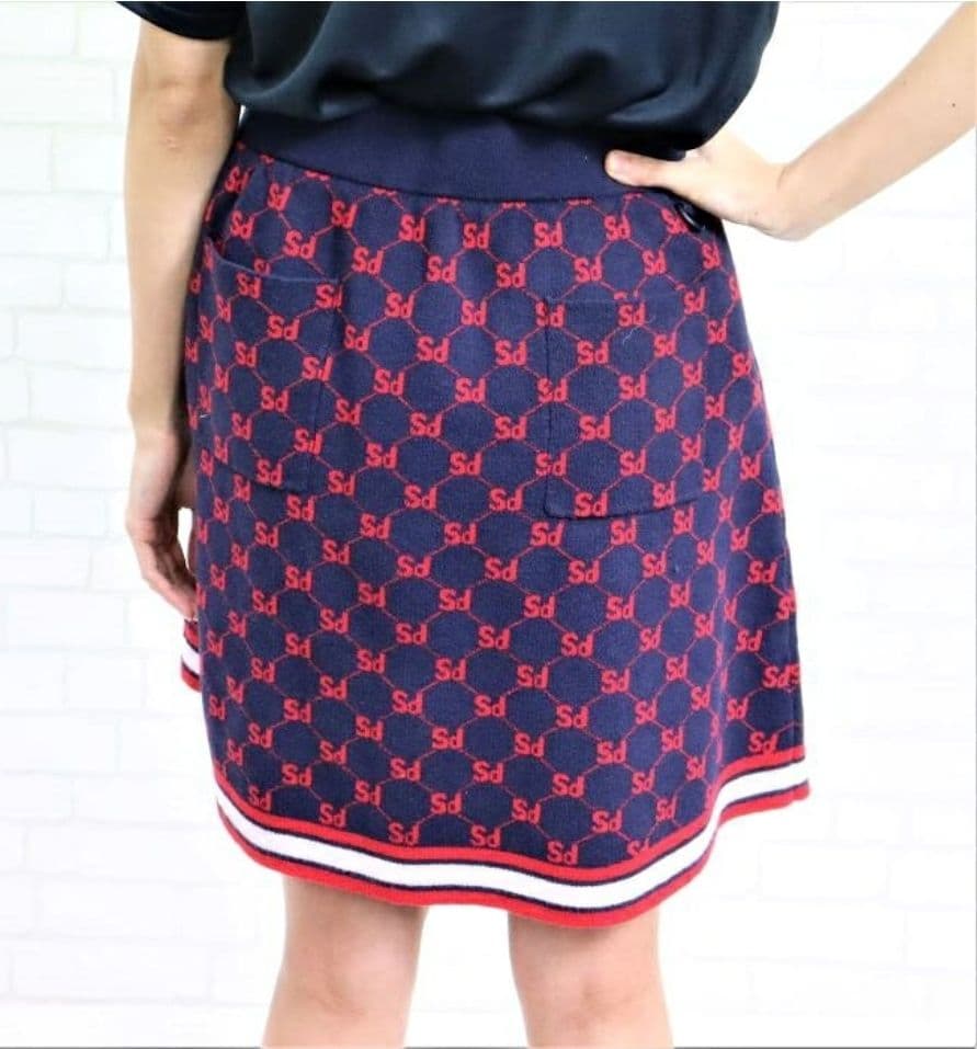 新品未使用☆sandie☆ゴルフ総ロゴニットベストスカートセットアップ紺赤上下M