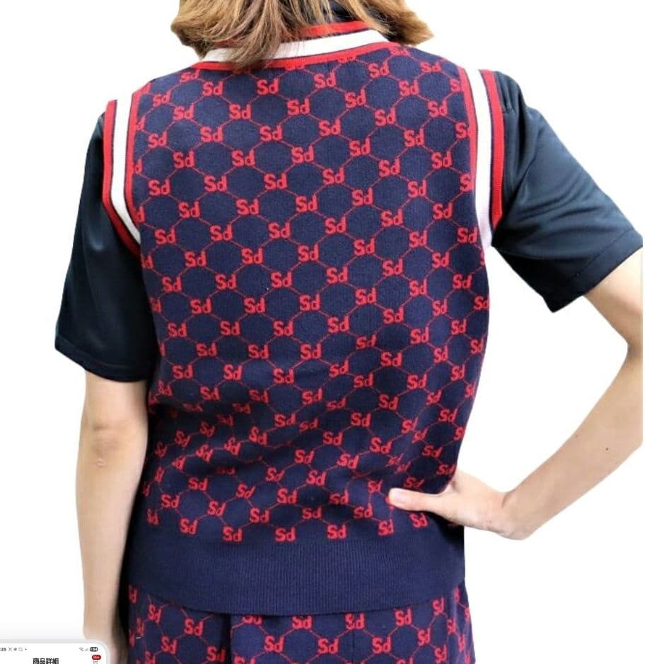 新品未使用☆sandie☆ゴルフ総ロゴニットベストスカートセットアップ紺赤上下M