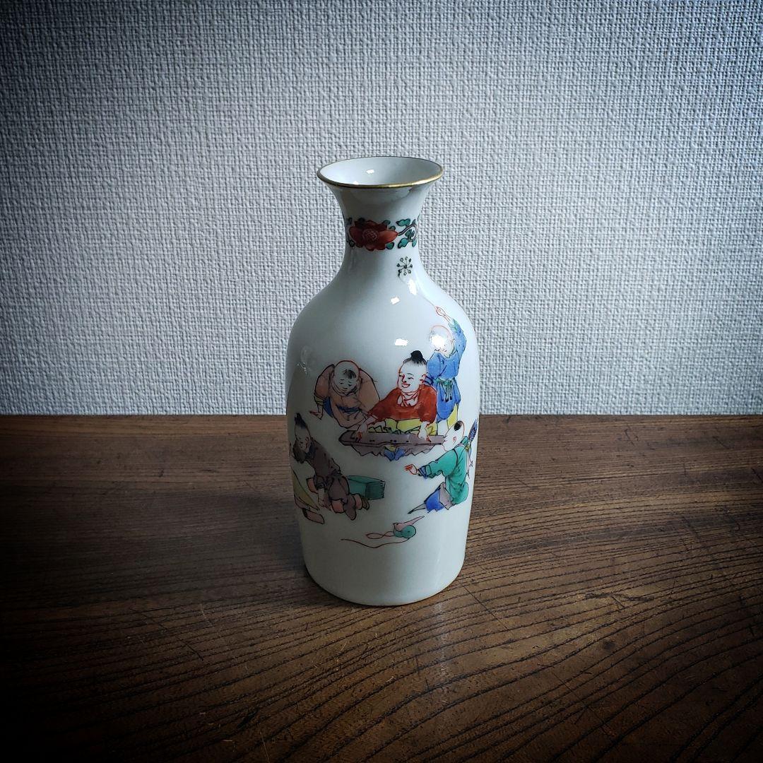 徳利　中国骨董　童　色絵　酒器　花器　一輪挿し　フラワーベース
