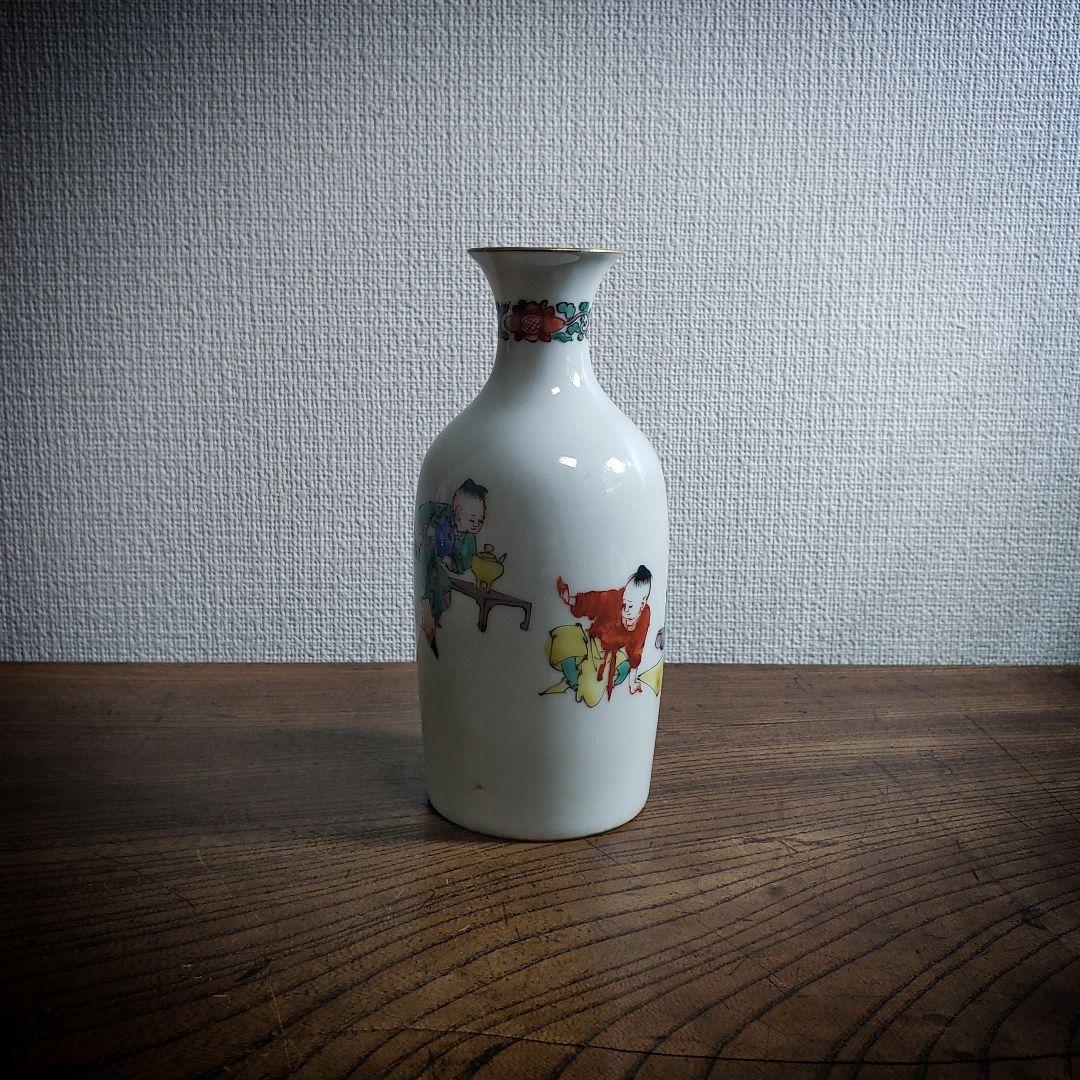 徳利　中国骨董　童　色絵　酒器　花器　一輪挿し　フラワーベース